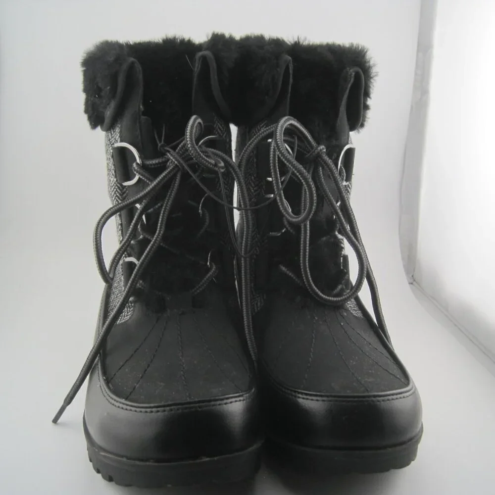 JBU Ladies' Size 8 Mid-Calf Winter Black & Gray Southgate Herringbone Fur Boots